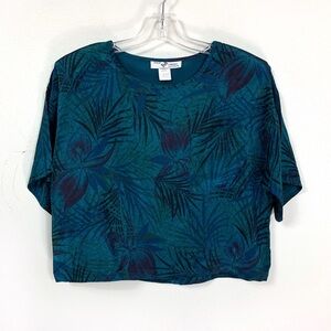 Vintage 90s Cropped Green Floral Shoulder Pads Top